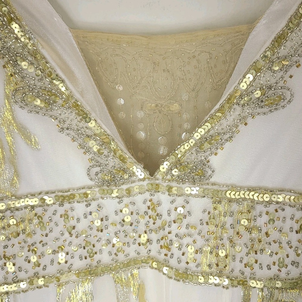 Sue Wong Nocturne Silk Gold Foil Embellished Cocktail Dress Sz 12 Beaded Prom - Picture 6 of 11